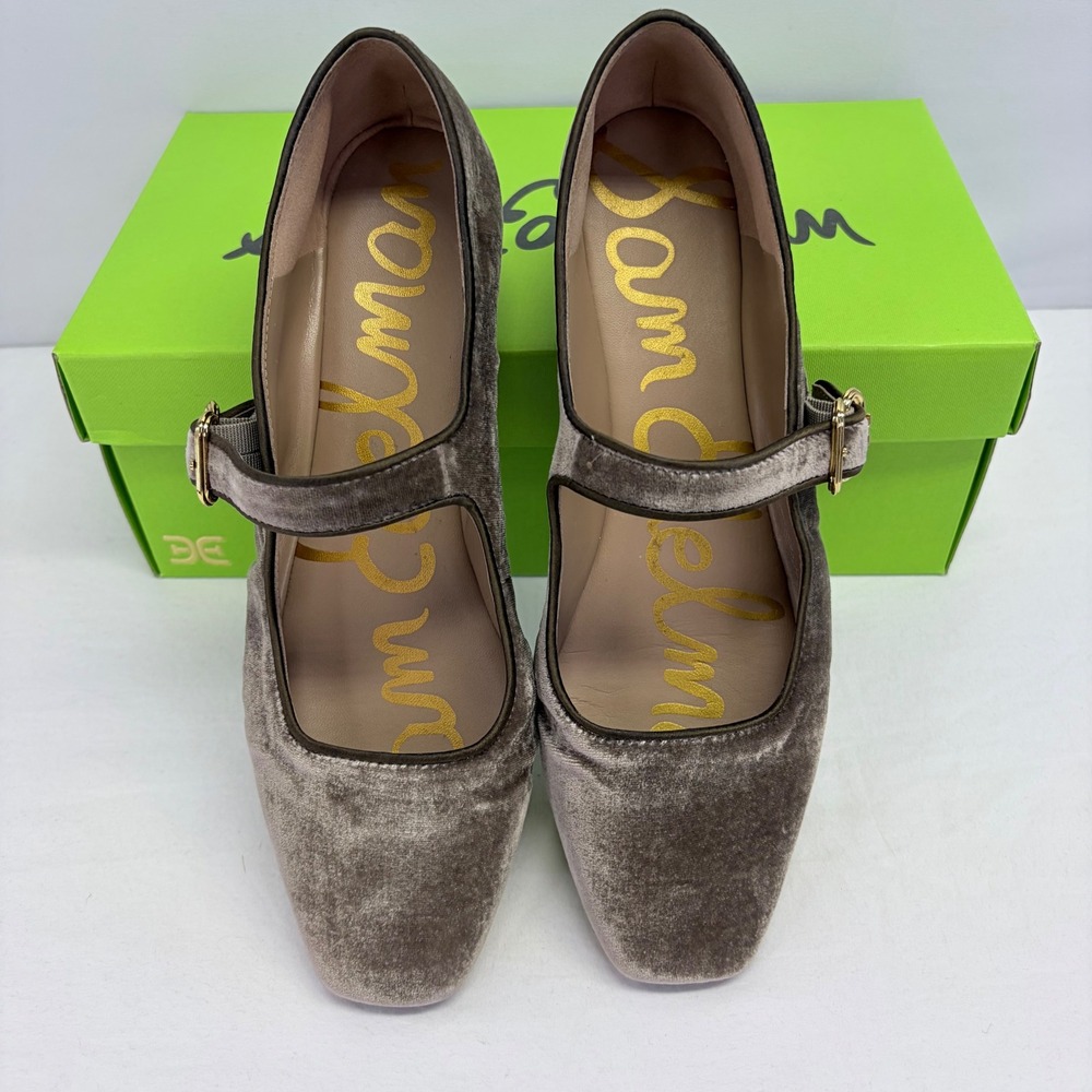 Sam Edelman Michaela Mary Jane Flats Women 10 Green Velvet Square Toe Buckle